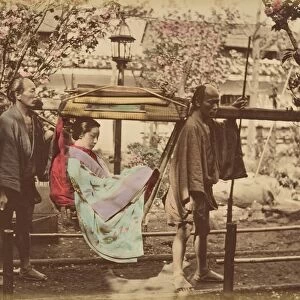 Japanese Woman Chair Carried Two Men 1870s Albumen silver print