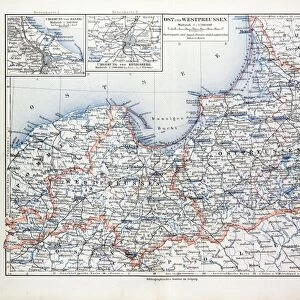 Map of East and West Prussia, Konigsberg (Kaliningrad, Russia) and Danzig (Poland), 1899