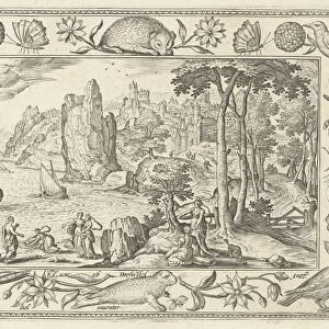 Moses is found by the daughter of the Pharaoh, print maker: Adriaen Collaert, Hans Bol