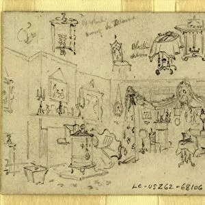 Parlor, Abraham Lincoln home, Springfield, Illinois, 1865 May, drawing on cream paper pencil