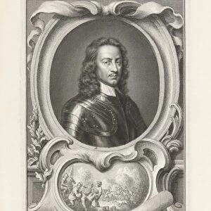 Portrait John Hamden cartouche underneath depicts