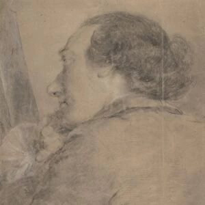 Portrait Man 1760 Black white chalks beige paper