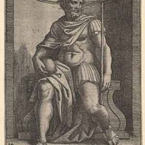 Roman emperor sitting niche holding globe sceptre