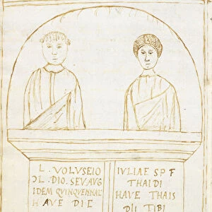 Roman funerary cippus portrait busts deceased couple