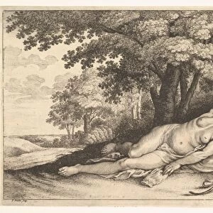 Sleeping Huntress 1625-77 Etching engraving added