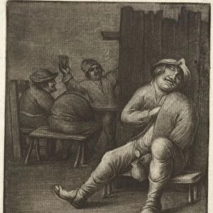 Sleeping man in a tavern, Jacob Hoolaart, 1723 - 1789