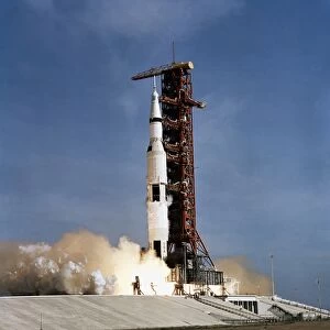 Apollo 11 space vehicle taking off from Kennedy Space Center