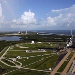 Space shuttle Atlantis and Endeavour on the lanch pads at Kennedy Space Center in Florida