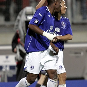 Football - FC Nurnberg v Everton UEFA Cup Group Stage - Second Round Matchday Two Group A - EasyCredit-Stadion, Nurnberg, Germany - 8 / 11 / 07 Evertons Victor Anichebe (L) celebrates scoring his sides second goal with Steven Pienaar (R) Mandatory Credit: Action Images / Keith