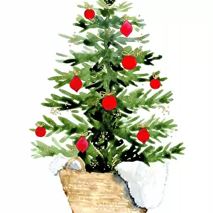 Cozy watercolor Christmas tree