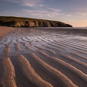 RF- Holywell Bay in evening light and sand ripples, near Newquay, Cornwall, UK. June 2015
