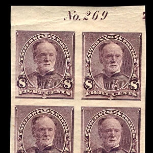 8c William T. Sherman proof plate block of four, March 21, 1893