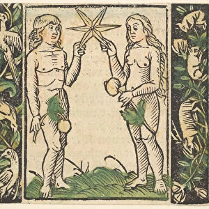 Adam and Eve Holding a Star, illustration from Beschlossen Gart des Rosenkranz Mariae