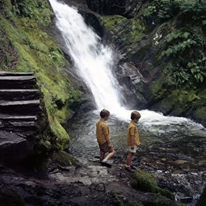 Two children at a pool, Dolgoch falls, Tal-y-llyn Valley, Snowdonia National Park, Wales, 1969