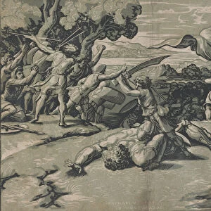 David and Goliath, ca. 1520-27. Creator: Ugo da Carpi