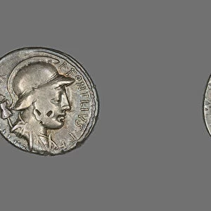 Denarius (Coin) Depicting the God Mars, 55 BCE. Creator: Unknown