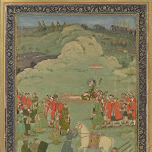 The Emperor Aurangzeb Carried on a Palanquin, ca. 1705-20. Creator: Bhavanidas
