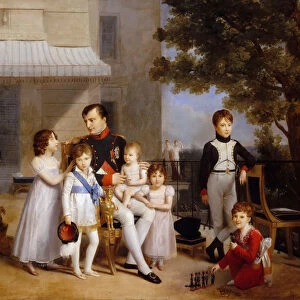 The Emperor Napoleon I on the terrace of the Chateau Saint-Cloud surrounded by his children. Artist: Ducis, Louis (1775-1847)