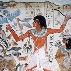 Fowling in the marshes: wall painting from the tomb of Nebamun, Thebes, Egypt, c1350 BC