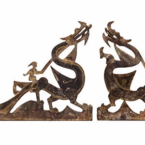 Immortals Riding Dragons: Sections of a Tomb Pediment, Han dynasty, 1st century B. C. / A. D