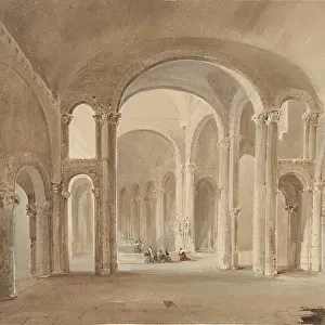 Interior of S. Hilaire at Poitiers, with kneeling figures at confession, 1802-1871. Creator: Alexis Nicolas Noël