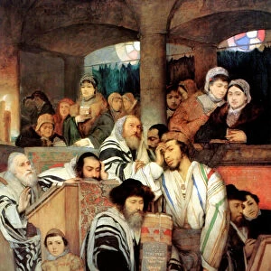 Jews praying in the Synagogue on Yom Kippur, 1878. Artist: Maurycy Gottlieb