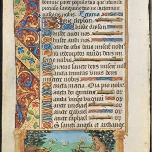 Leaf from a Book of Hours: Ape Hunting Wild Boars (recto) and Ape Fishing (verso), c