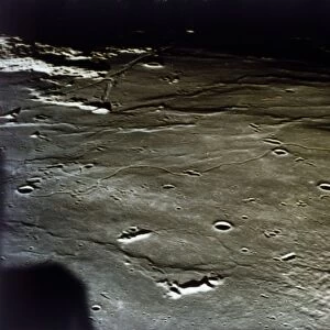 Lunar Module approaching landing site on the Moon, Apollo II mission, July 1969. Creator: NASA