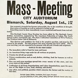 Mass meeting poster. Burleigh County, North Dakota, 1937-08. Creator: Russell Lee