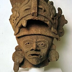 Mayan pottery incense burner in the shape of a head