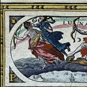 The moon, colored engraving from the book Le Theatre du monde or Nouvel Atlas