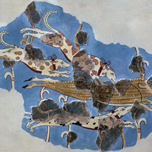 Detail of a Mycenaean fresco showing a wild boar hunt