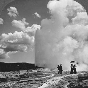 Old Faithful geyser, Yellowstone National Park, USA, early 19th century. Artist: Underwood & Underwood