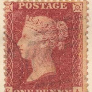 The Penny Red postage stamp, 1841. Artist: Perkins, Bacon & Co