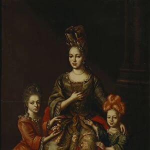 Portrait of Anastasiya Yakovlevna Naryshkina with children Alexandra Kirillovna und Tatyana Kirillovna, Early 18th cen Artist: Anonymous