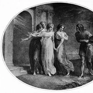 Prudence, Piety, Charity and Discretion inviting Christian into the Palace Beautiful, 1789, (1912) Artist: Thomas Stothard