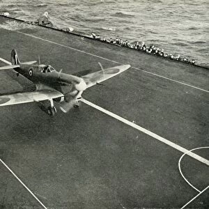 RAF Spitfire on the deck of an aircraft carrier on its way to Malta, World War II, 1942 (1944)