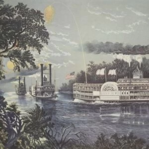 Rounding A Bend On The Mississippi, Steamboat Queen of the West, pub. 1866