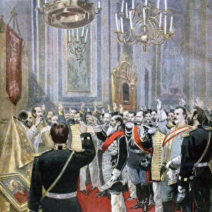 Swearing the oath of allegiance to Tsar Nicholas II, Russian church in Paris, 1894. Artist: F Meaulle