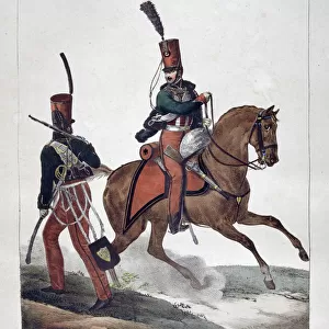 Uniforms of the 6th regiment of French hussars, 1823. Artist: Charles Etienne Pierre Motte