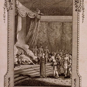 Vasco de Gama appearing before the Zamorin (or king) of Calicut, engraving in the