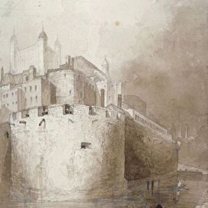 View of the Tower of London from the moat, c1830