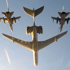 A Royal Air Force VC10, in the tanker role, carries out the air-to-air refuelling