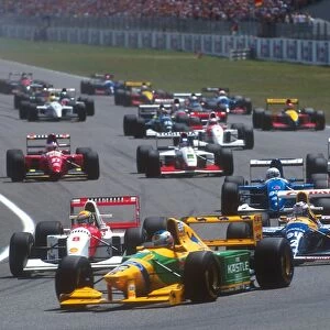 1993 German Grand Prix: Michael Schumacher followed by Ayrton Senna, Alain Prost, Mark Blundell, Martin Brundle, Riccardo Patrese, Aguri Suzuki