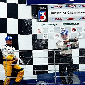 British Formula Three Championship: L to R: 2nd place Heikki Kovalainen Fortec, race winner Robbie Kerr ADR and 3rd place Derek Hayes Carlin