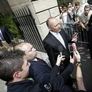 FIA World Motorsport Council Hearing Place de la Concorde, Paris, France. 26th July 2007. Ron Dennis, Team Principal, McLaren Mercedes addresses the media as he leaves the hearing at the end of the day. World Copyright