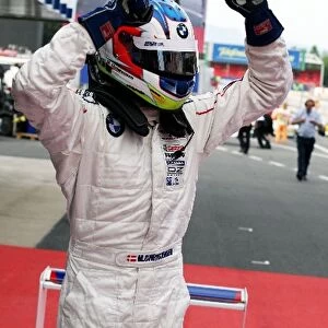 Formula BMW Europe: Race winner M Christensen celebrates in parc ferme