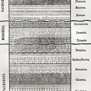 A chart of strata, layers of sedimentary rock or soil. From The Worlds Foundations or Geology for Beginners, published 1883
