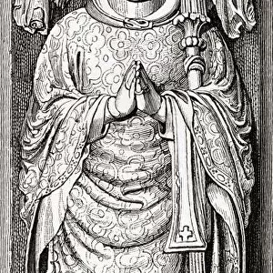 Effigy Of William Of Wykeham On His Tomb In Winchester Cathedral. William Of Wykeham, 1320 To 1404. Bishop Of Winchester, Chancellor Of England And Founder Of Winchester College. From The Book Short History Of The English People By J. R. Green, Published London 1893