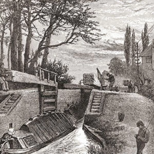 On the Grand Junction canal at Berkhamsted, Hertfordshire, England, seen here in the 19th century. From English Pictures, published 1890